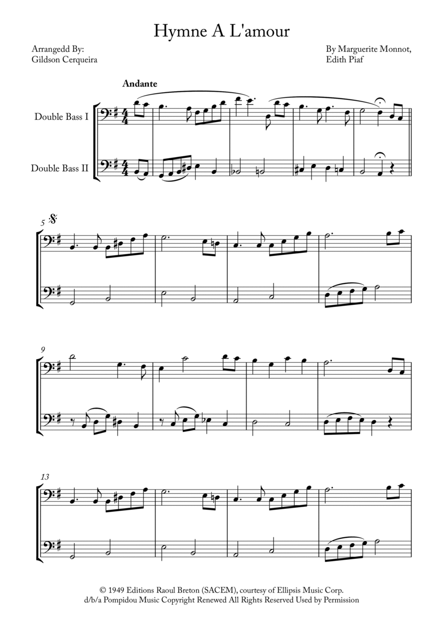 Hymne A L'amour String Duet scores gallery preview page 1