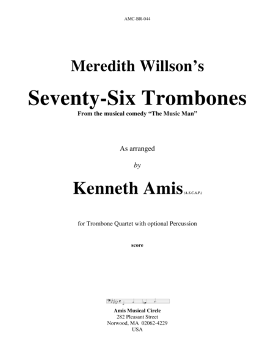 Seventy-Six Trombones (trombone quartet) Trombone Quartet scores gallery preview page 1