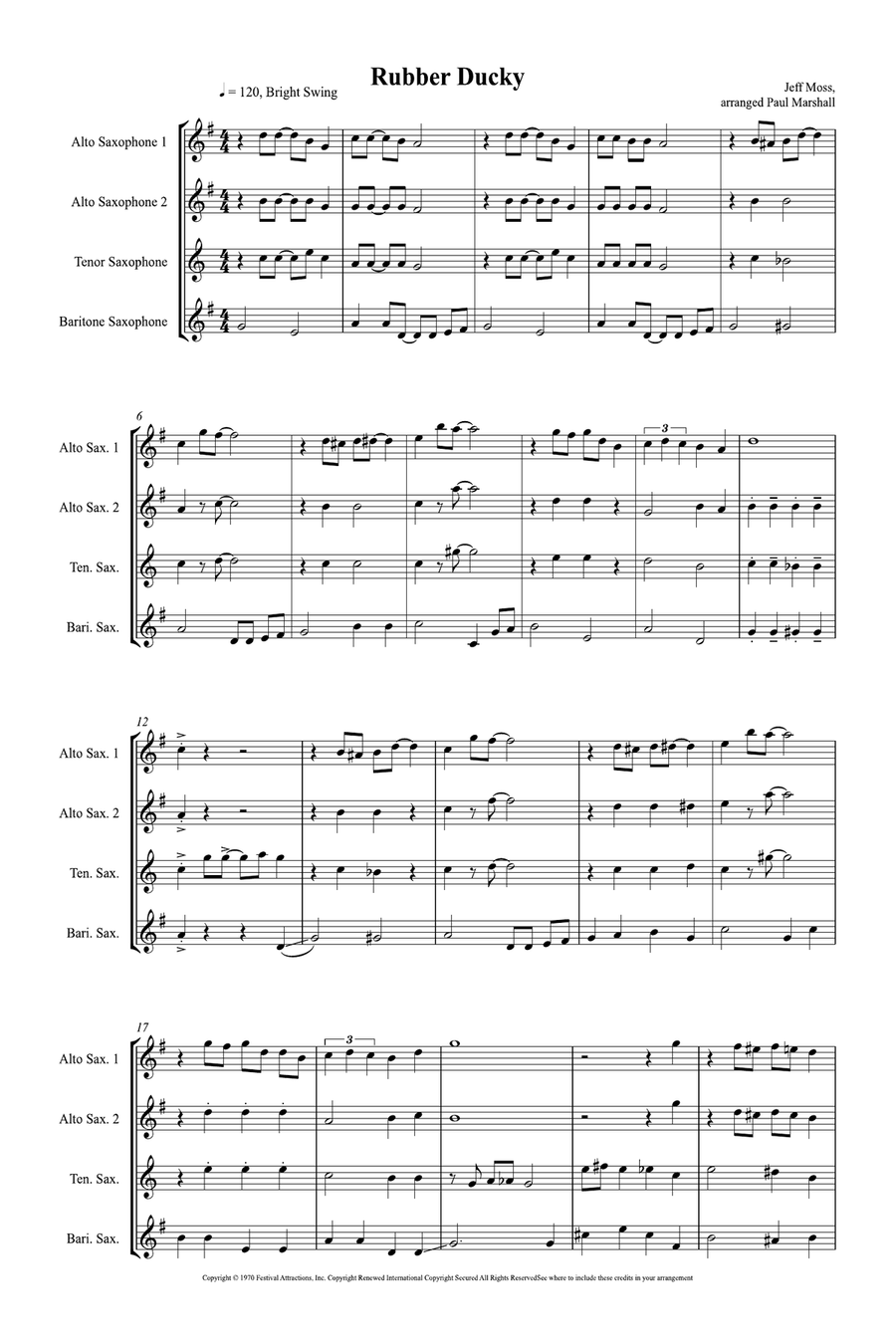 Rubber Duckie Saxophone Quartet scores gallery preview page 1