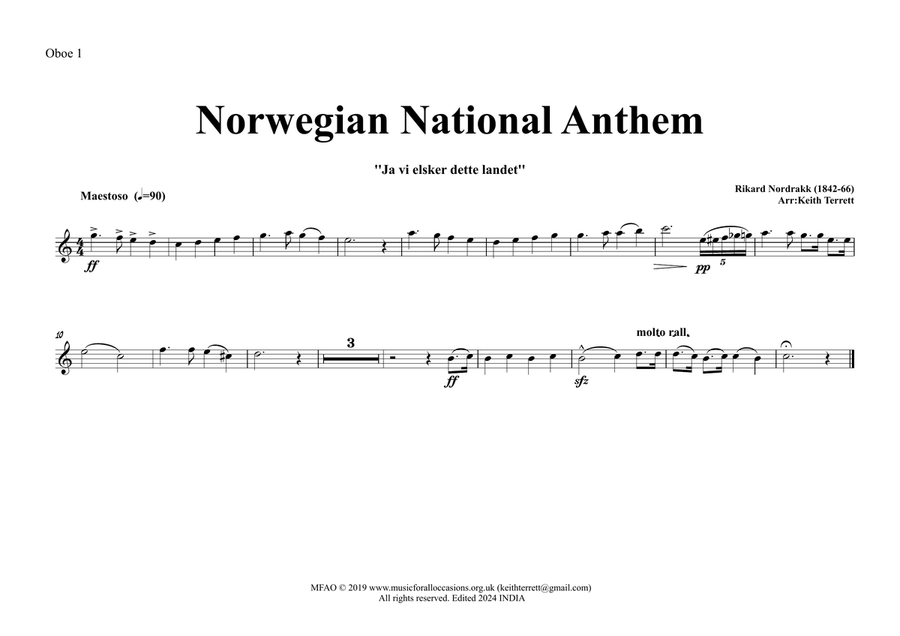 Norwegian National Anthem for Symphony Orchestra (Kt Olympic Anthem Serie9 image number null