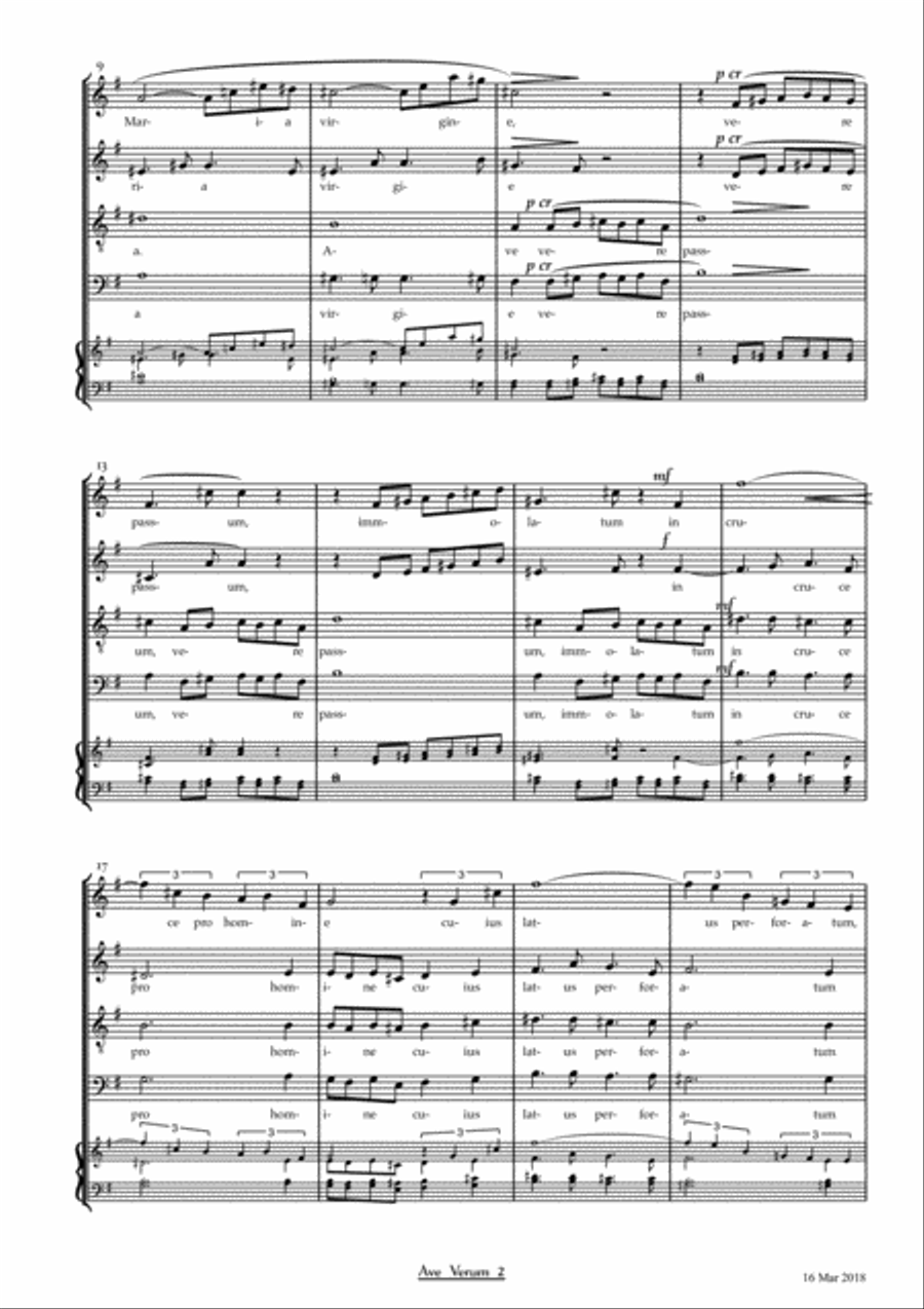 Ave Verum Corpus. Acappella version fo SAaTB with opt accpt 4-Part scores gallery preview page 2