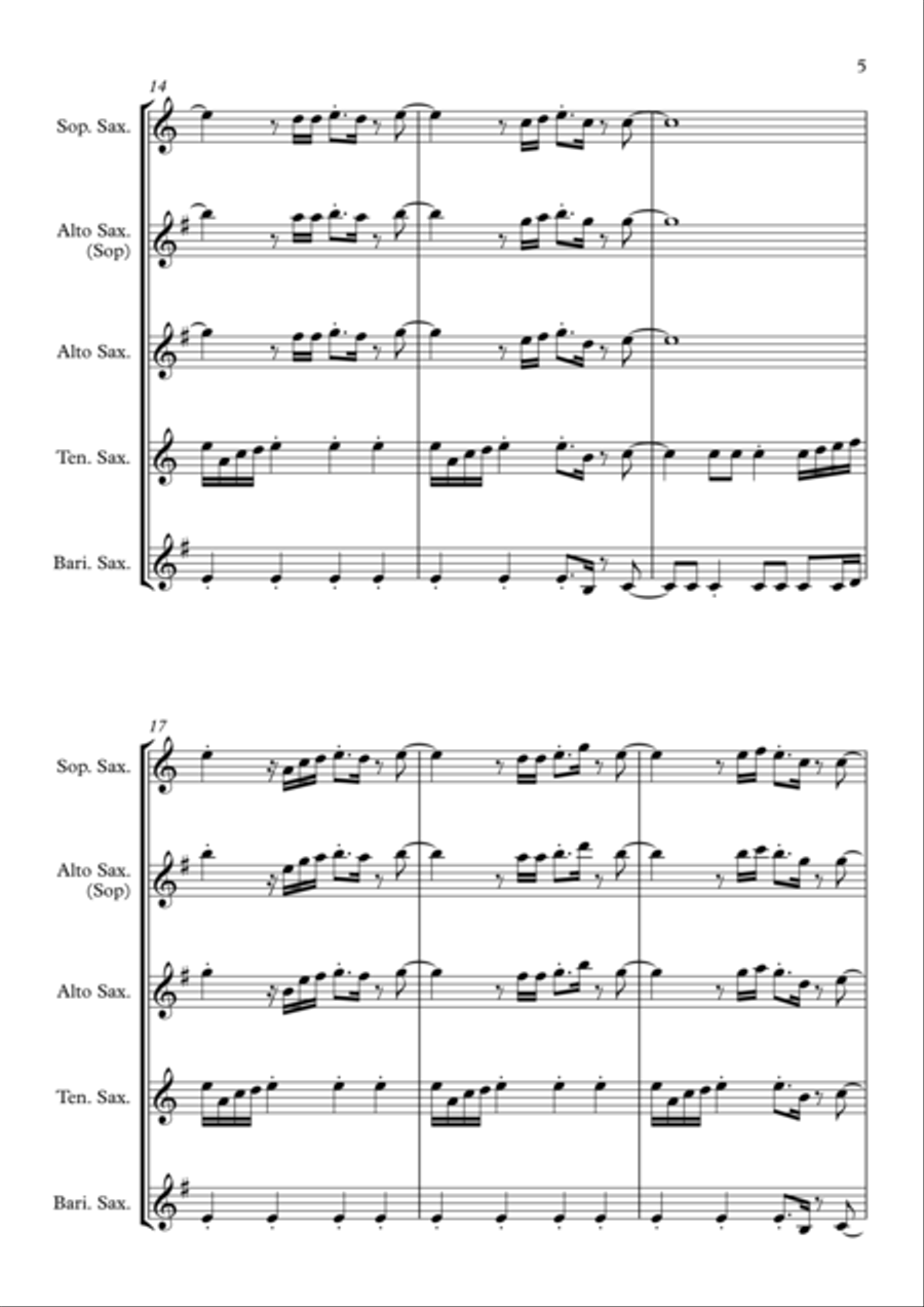 Eye Of The Tiger Saxophone Quartet scores gallery preview page 5