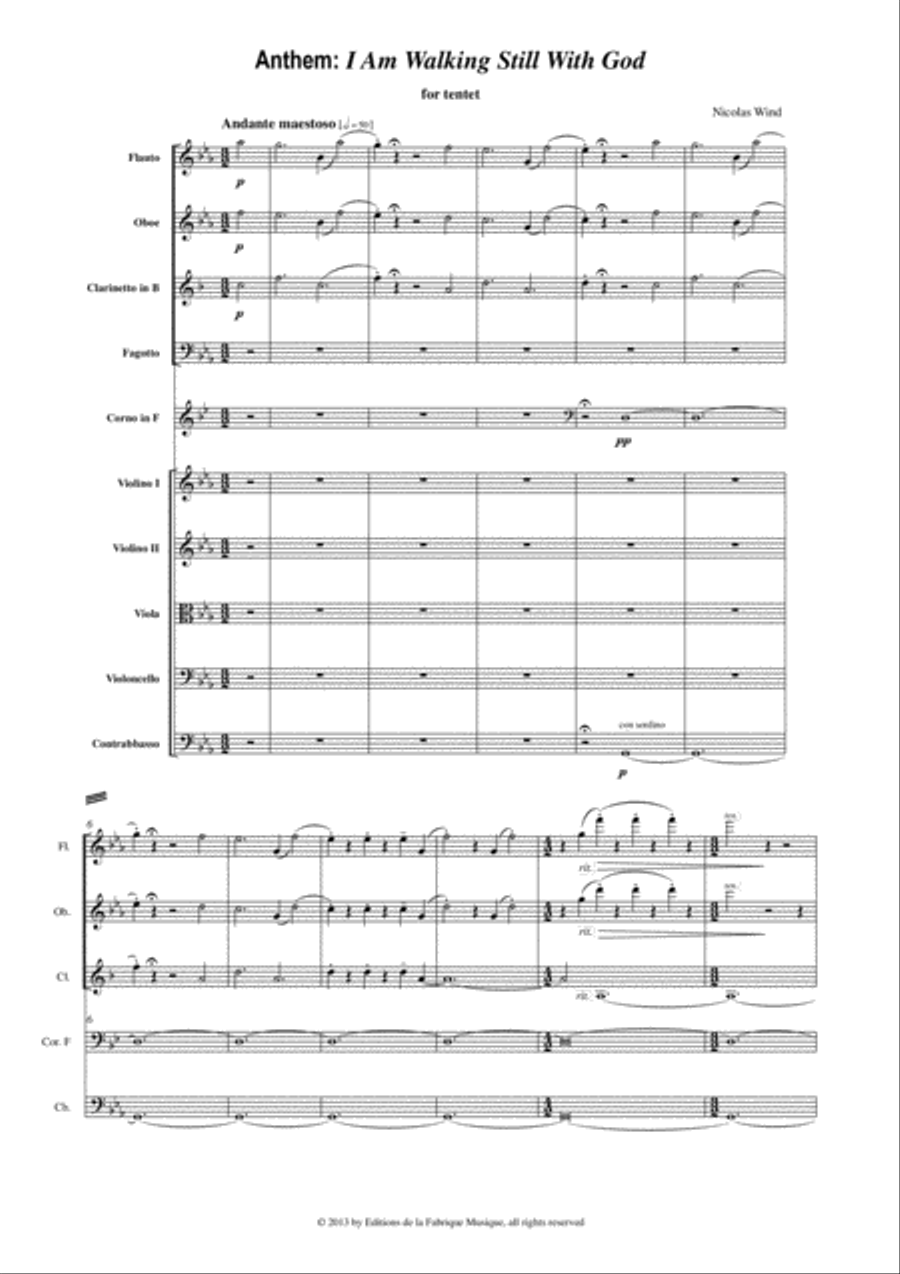 Nicolas Wind: Anthem: I am Walking Still With God for wind quintet and string quintet Woodwind Quintet scores gallery preview page 2