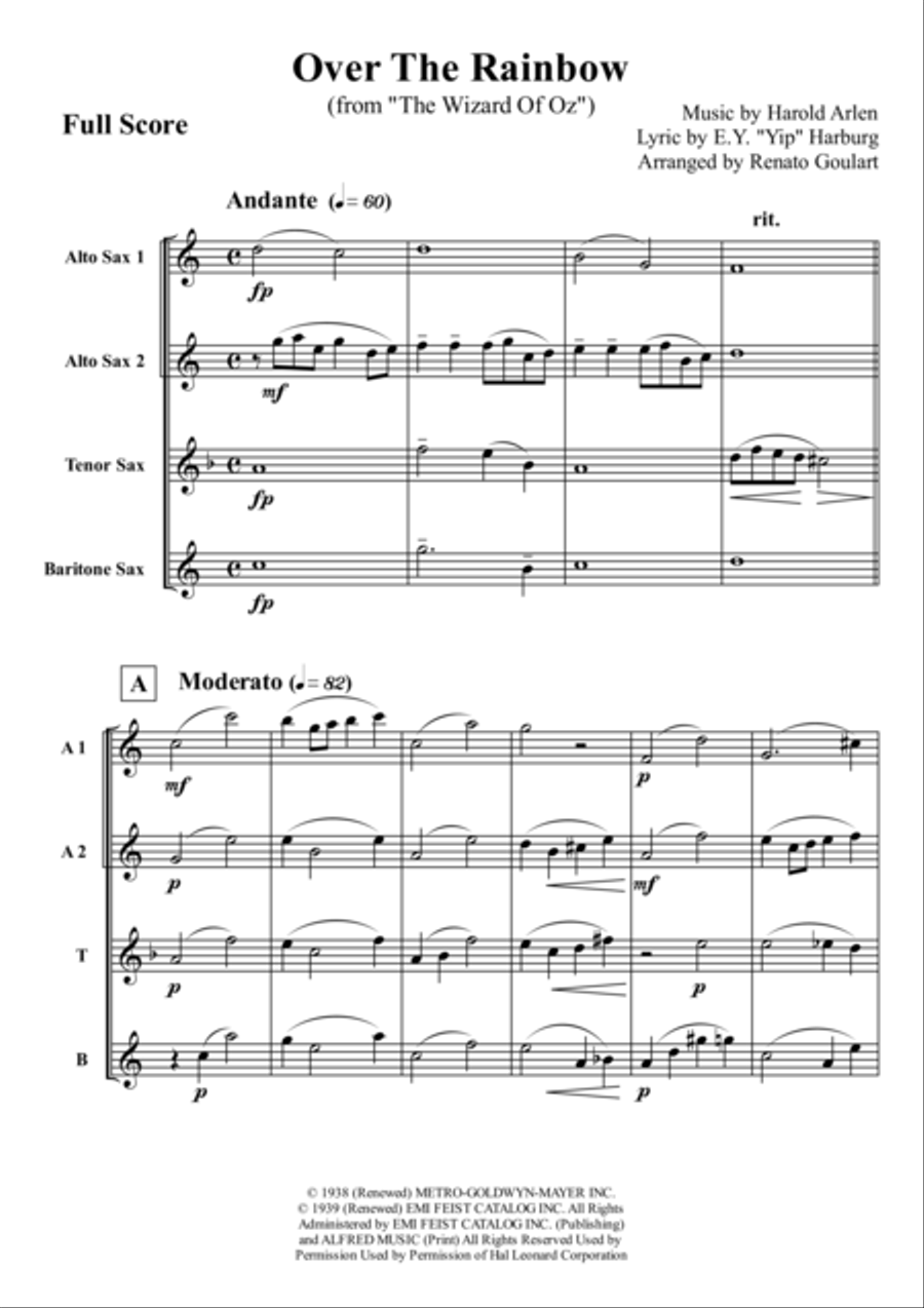 Over The Rainbow (from The Wizard Of Oz) Woodwind Quartet scores gallery preview page 2
