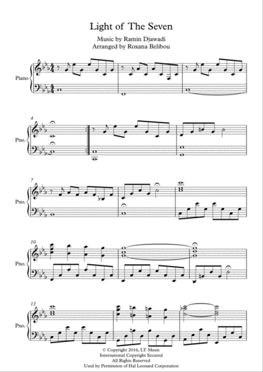 Light Of The Seven Piano Solo scores gallery preview page 1