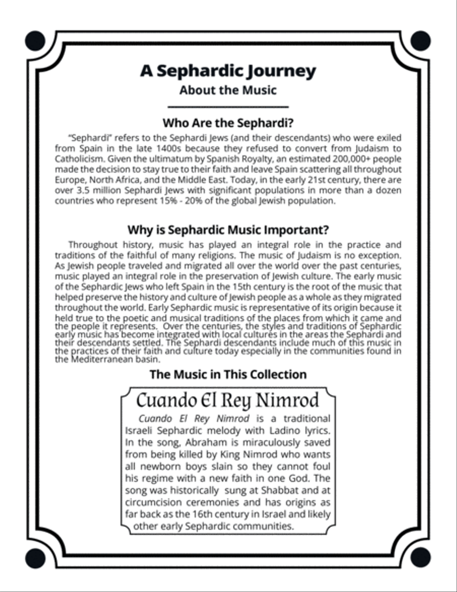 A Sephardic Journey: Cuando El Rey Nimrod - Traditional Ladino Table Song for Recorder Quartet Soprano Recorder scores gallery preview page 3