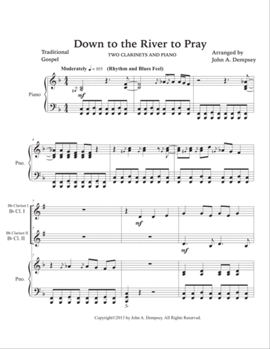 Down to the River to Pray (Trio for Two Clarinets and Piano) Woodwind Duet scores gallery preview page 5