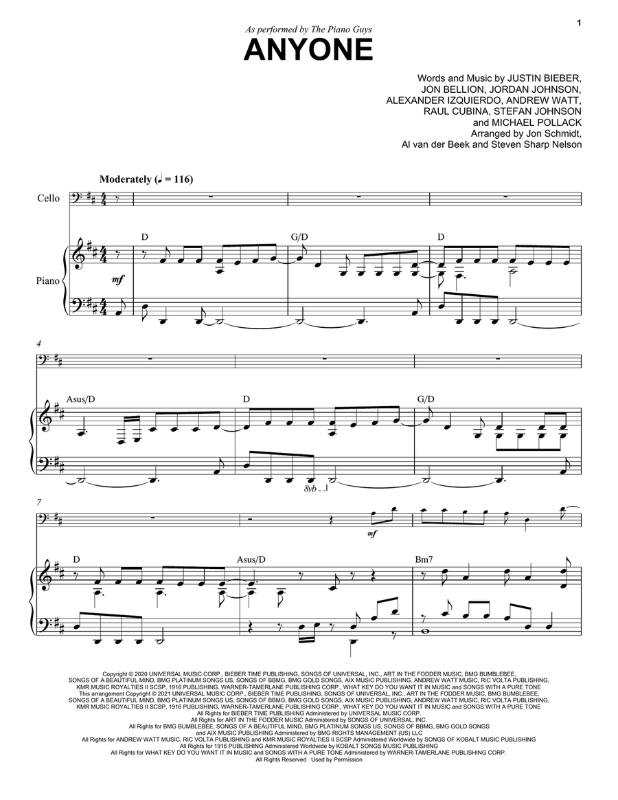 Anyone (with Optional Cello) Piano Solo scores gallery preview page 1
