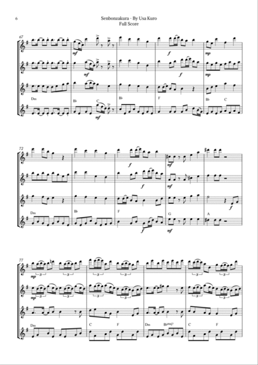 Senbonzakura Saxophone Quartet scores gallery preview page 6