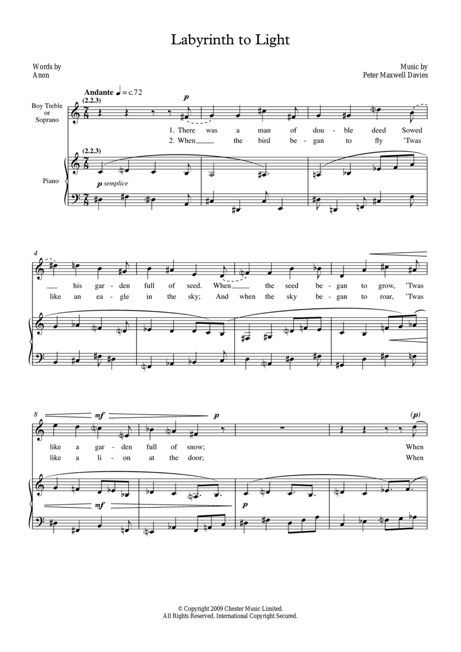Labyrinth To Light (for treble and piano) Piano, Vocal scores gallery preview page 1