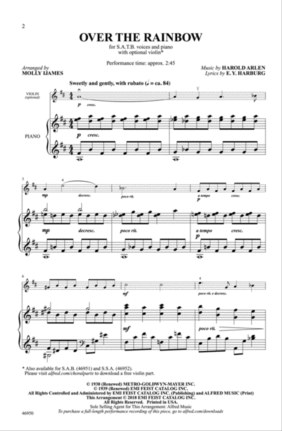 Over the Rainbow Choir scores gallery preview page 1