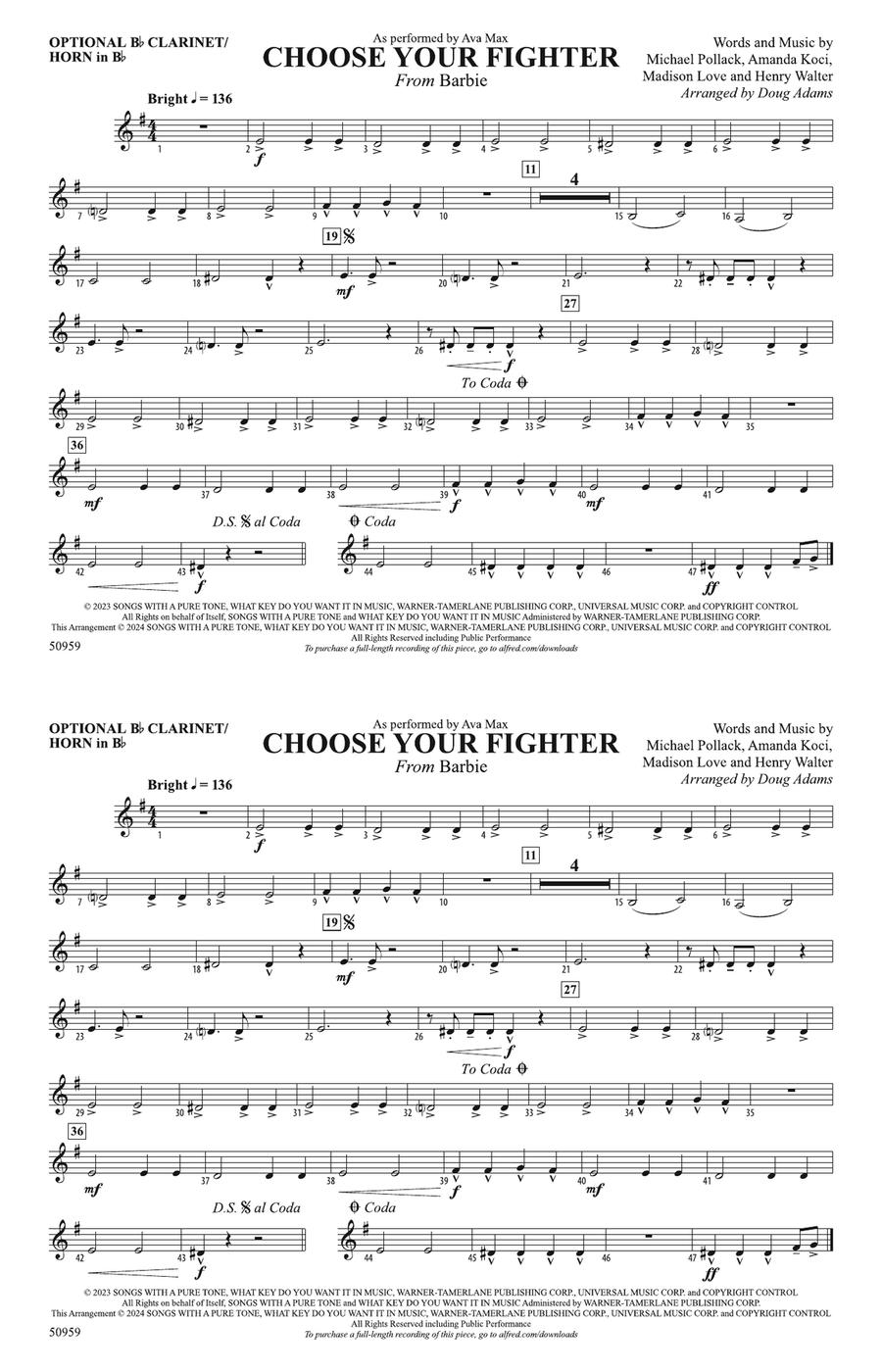 Choose Your Fighter: Optional Bb Clarinet/Horn in Bb B-Flat Clarinet scores gallery preview page 1