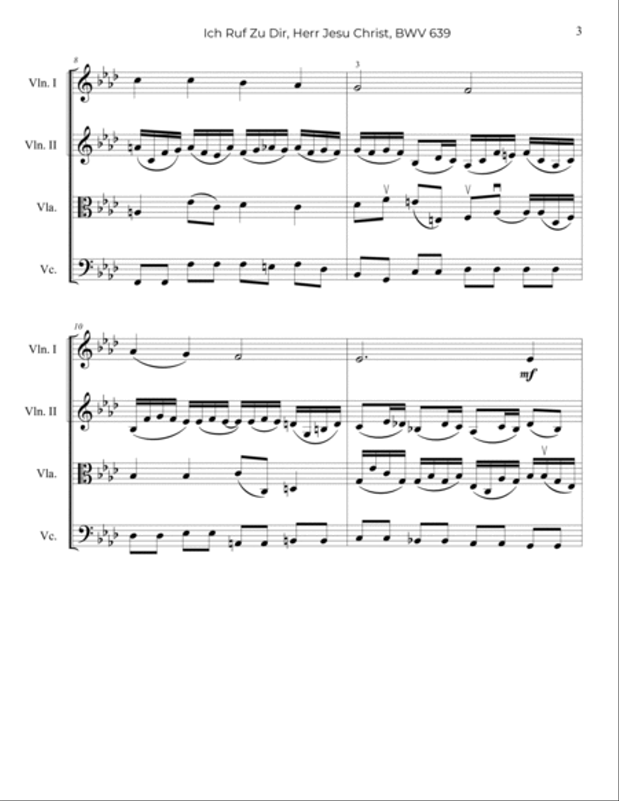 Bach: Ich Ruf Zu Dir, Herr Jesu Christ, BWV 639 - String Quartet String Quartet scores gallery preview page 4