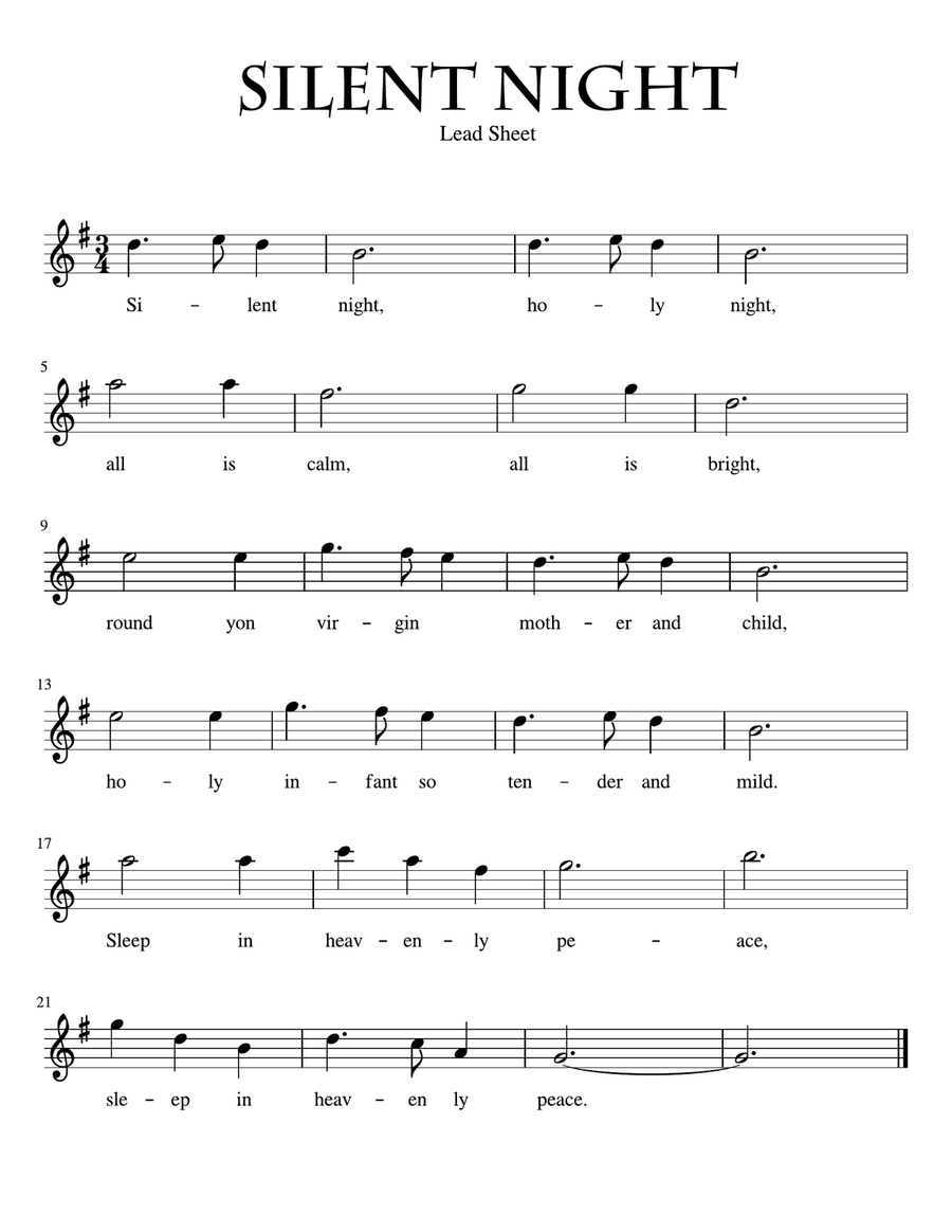Silent Night Lead Sheet Key of G Small Ensemble scores gallery preview page 1
