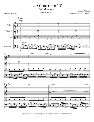 Book cover for Concerto in D, RV 93 - 2nd Movement - Largo - Vivaldi (String Quartet)