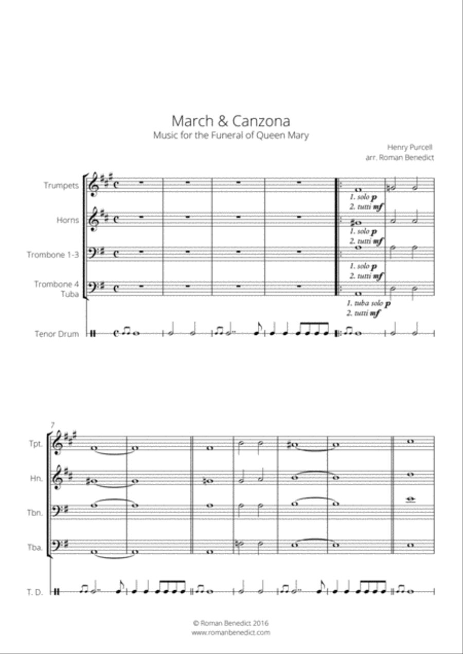 Purcell: March And Canzona From Music For The Funeral Of Queen Mary (Brass Ensemble) Brass Ensemble scores gallery preview page 1