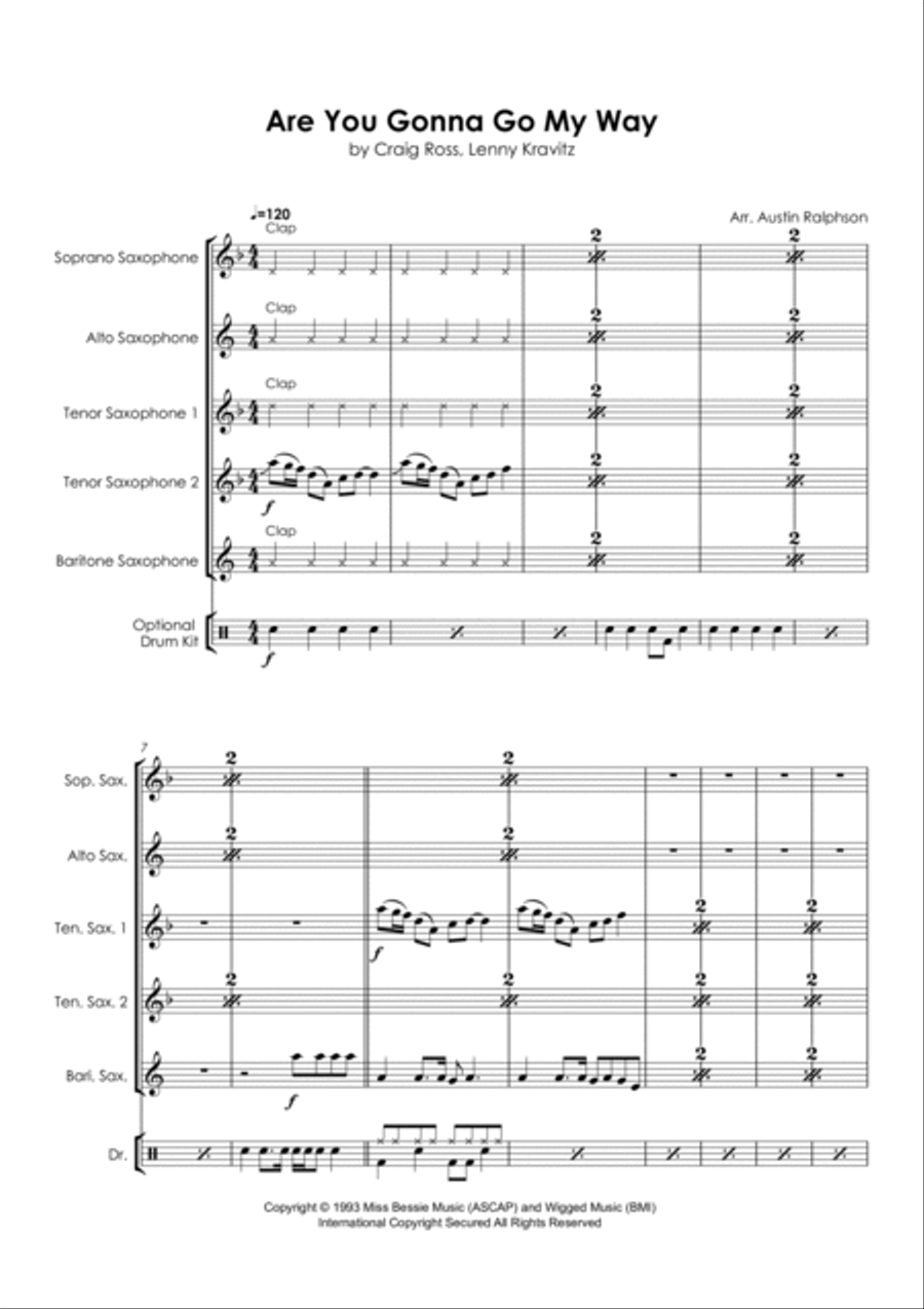 Are You Gonna Go My Way Are You Gonna Go My Way Saxophone Quintet scores gallery preview page 3