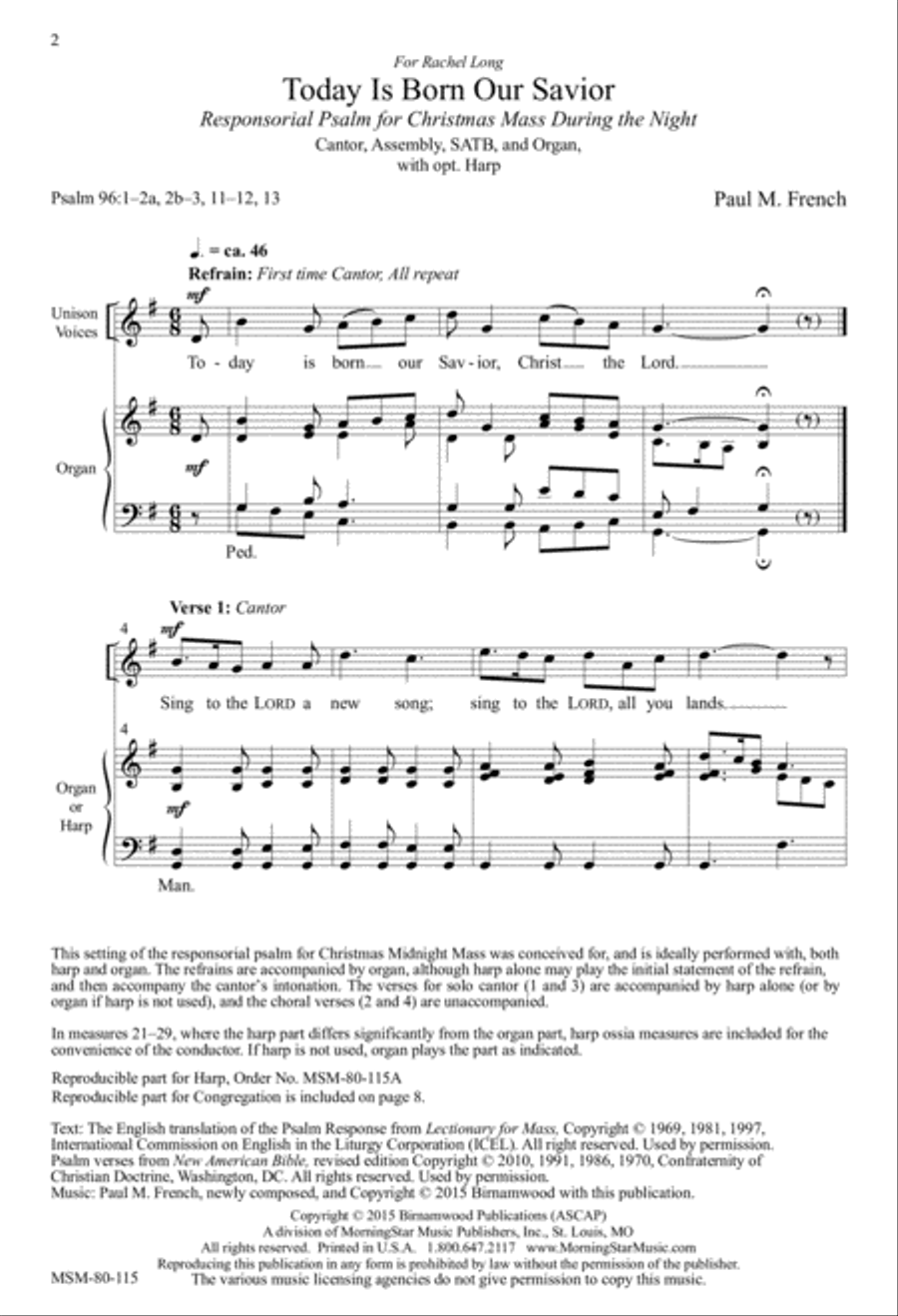 Today Is Born Our Savior: Responsorial Psalm for Christmas Mass During the Night 4-Part scores gallery preview page 2