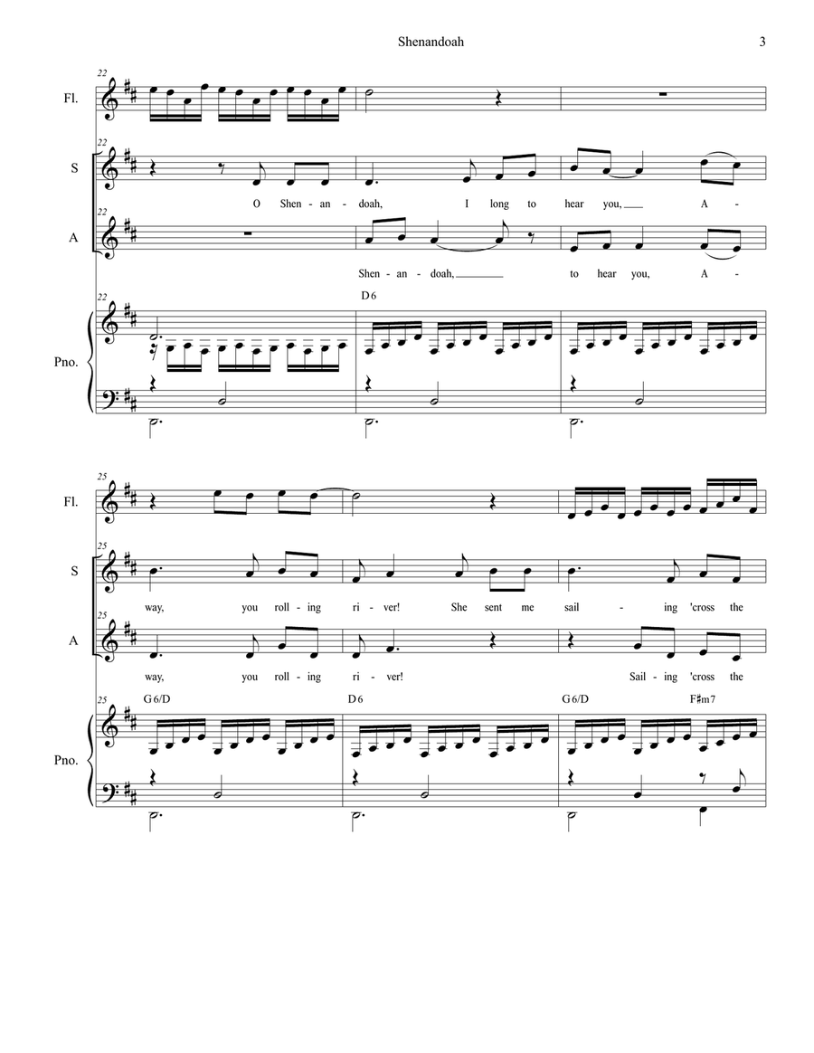 Shenandoah (Duet for Soprano and Alto Solo) Alto Voice scores gallery preview page 3