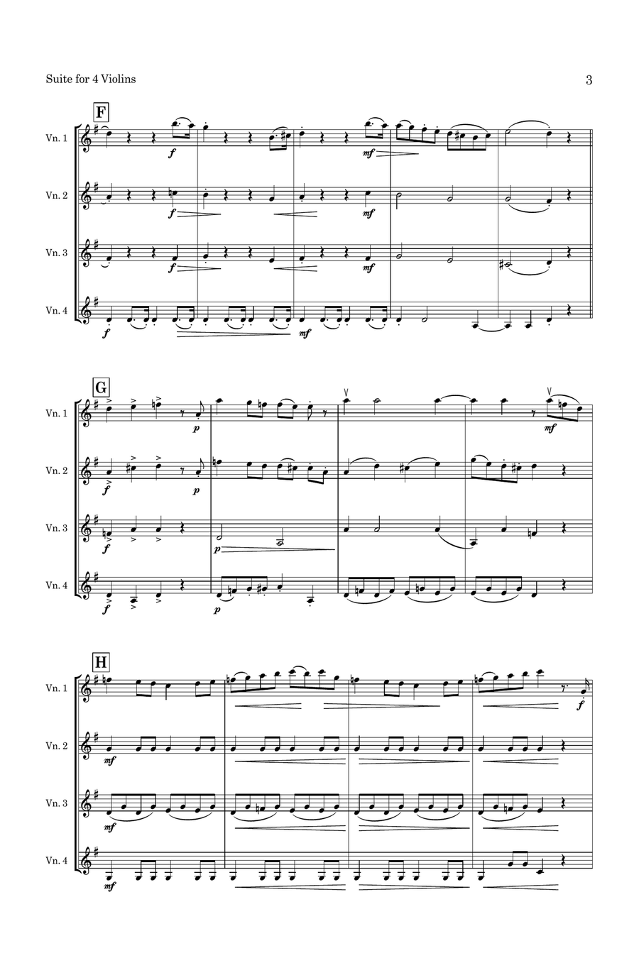 Söchting Suite for 4 Violins Op. 58 Small Ensemble scores gallery preview page 4