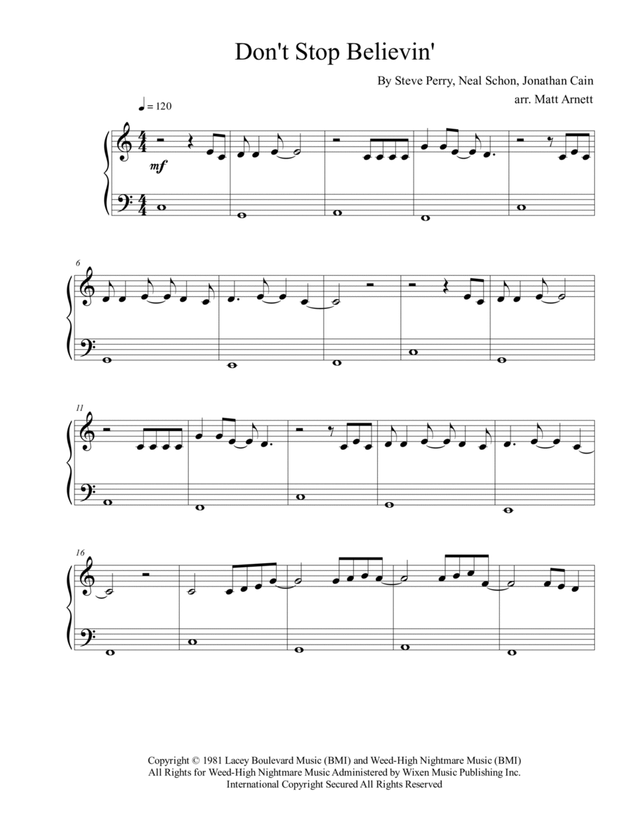 Don't Stop Believin' Easy Piano scores gallery preview page 1