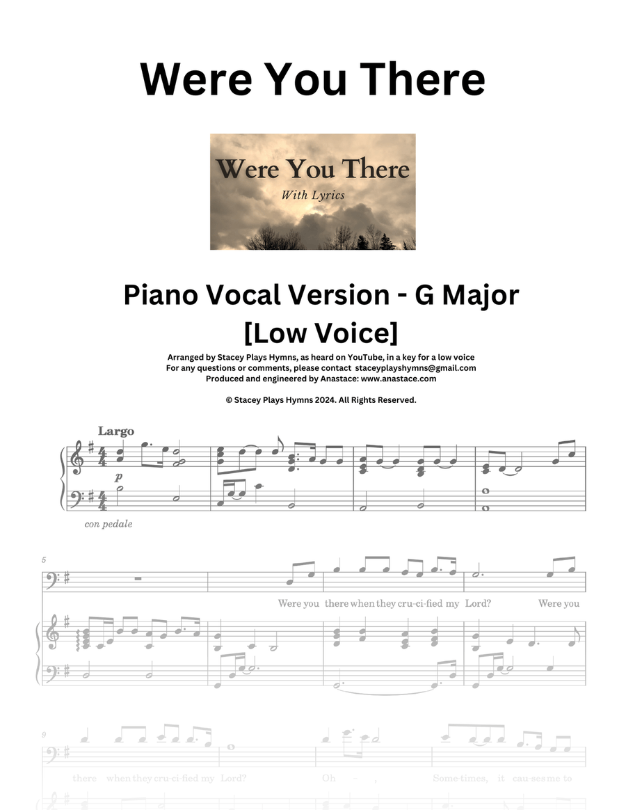 Were You There When They Crucified My Lord? [G Major - Low Voice] Piano, Vocal scores gallery preview page 1