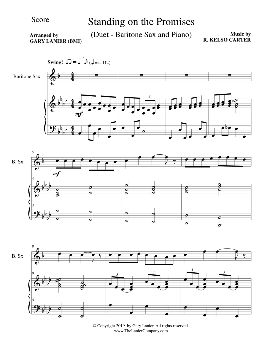 STANDING ON THE PROMISES (Baritone Sax/Piano and Baritone Sax Part) Baritone Saxophone scores gallery preview page 2