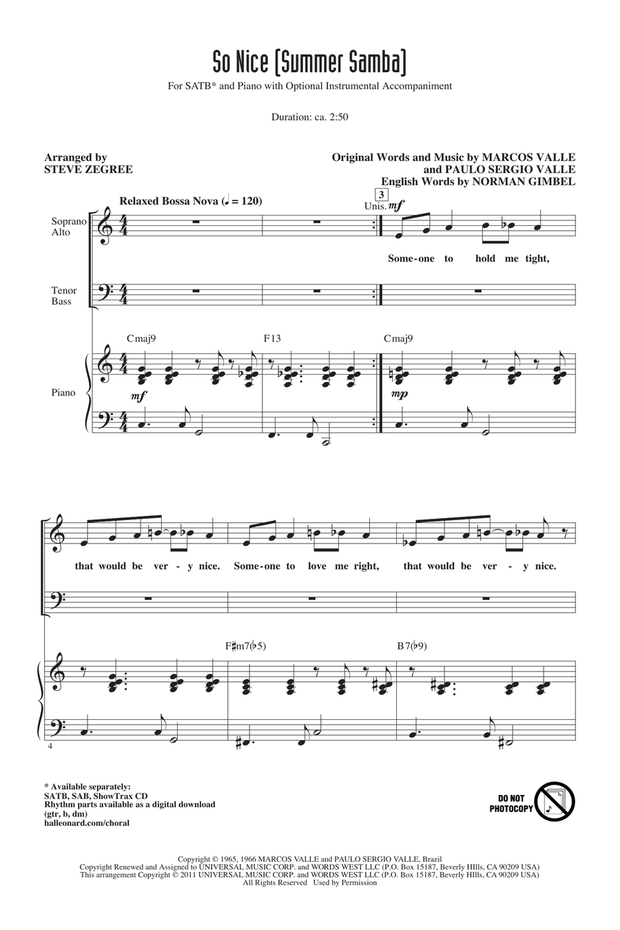 So Nice (Summer Samba) 4-Part scores gallery preview page 1