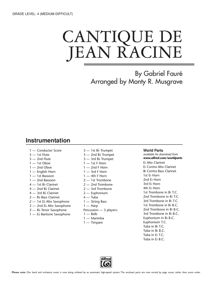 Cantique de Jean Racine: Score