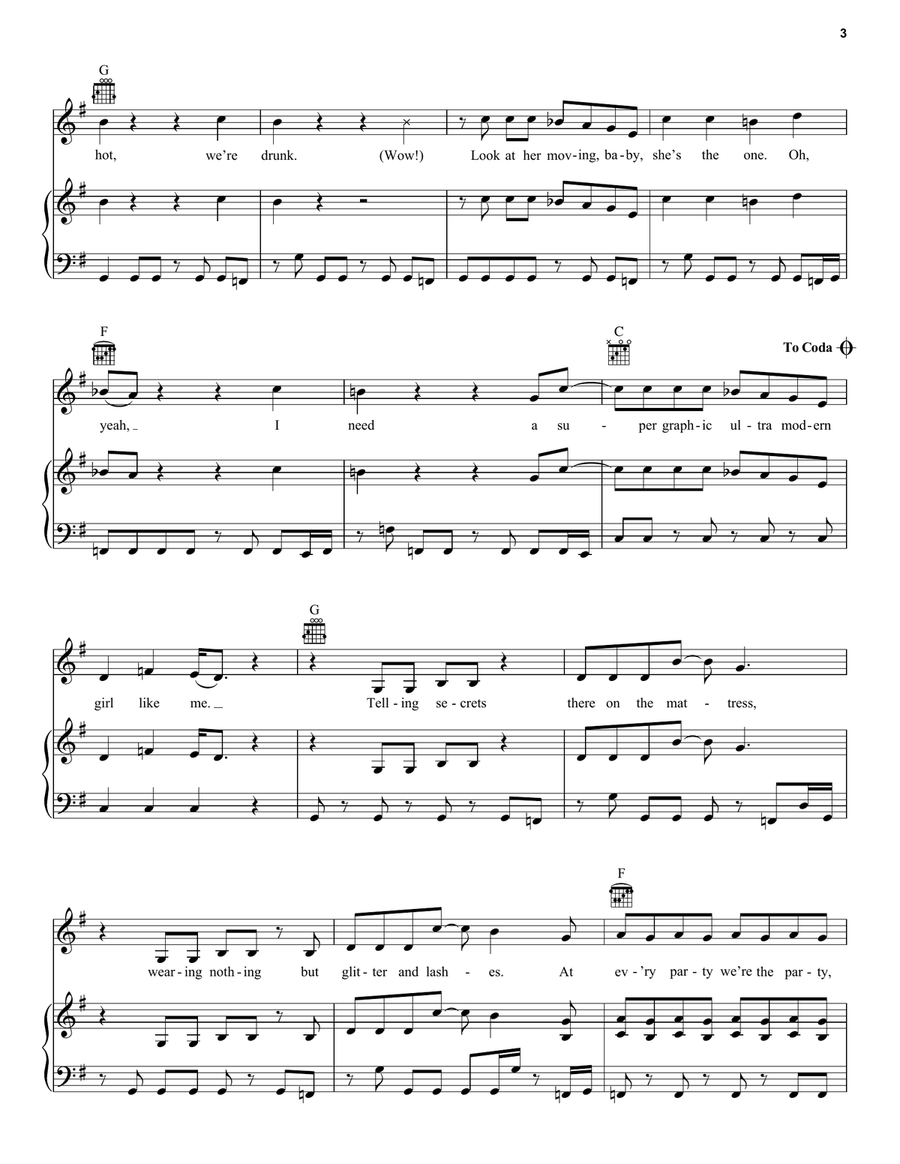 Super Graphic Ultra Modern Girl Piano, Vocal, Guitar scores gallery preview page 3