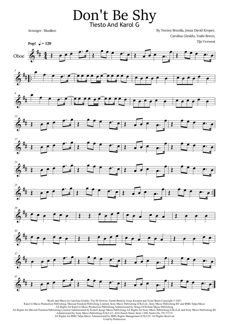 Don't Be Shy Oboe Solo scores gallery preview page 1