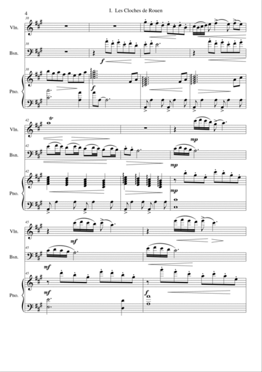 Les cloches de Rouen for violin, bassoon and piano Bassoon scores gallery preview page 4