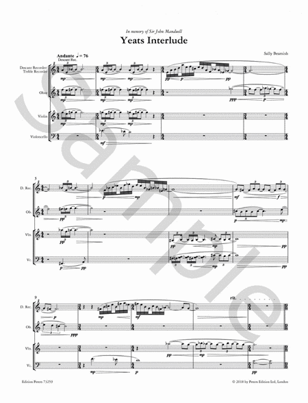 Yeats Interlude for Recorder, Oboe, Violin, and Cello