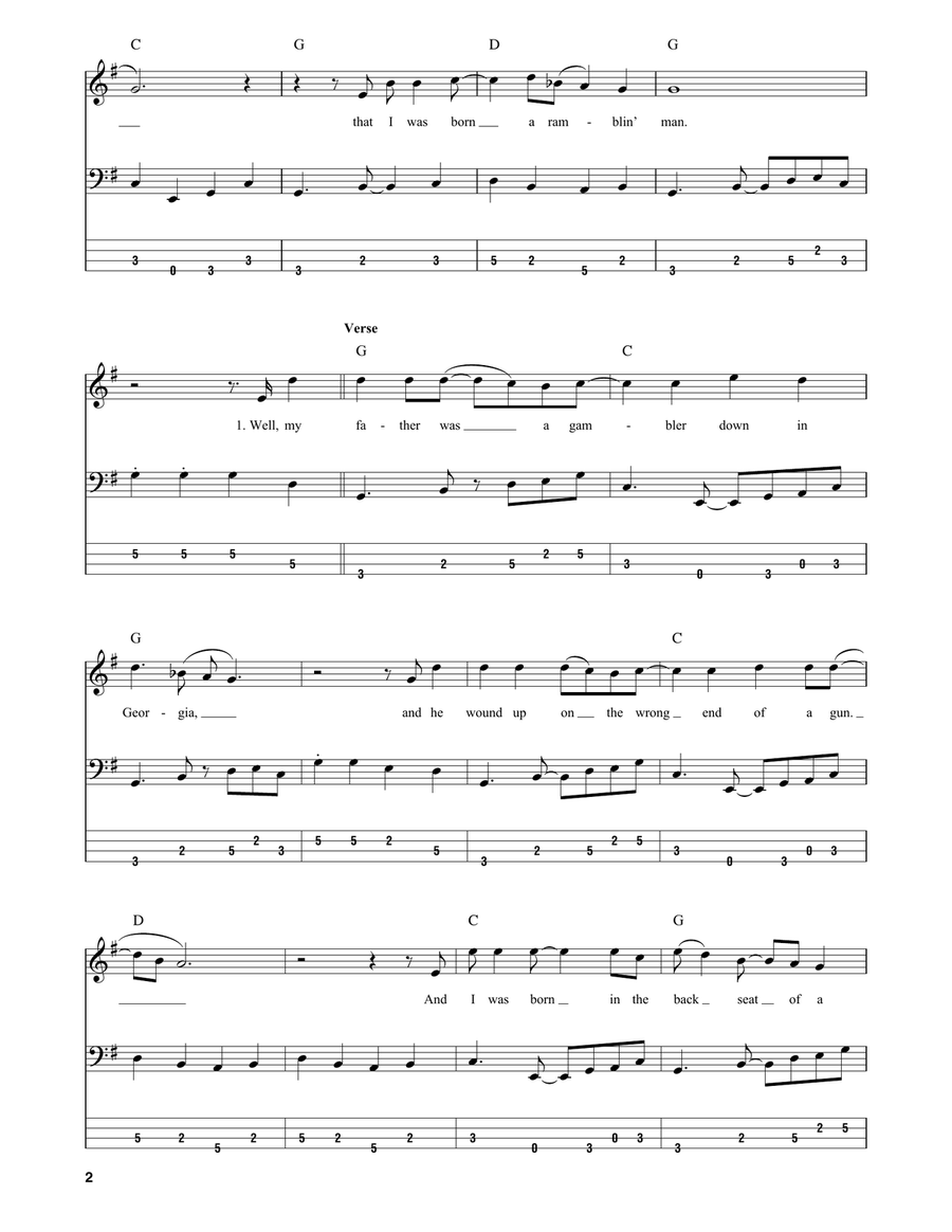 Ramblin' Man Bass Guitar Tablature scores gallery preview page 2