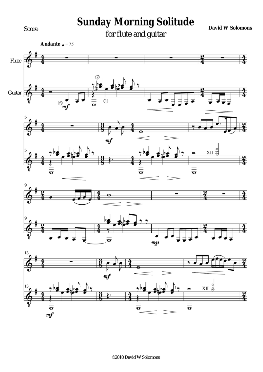 Sunday Morning Solitude for flute and guitar Flute scores gallery preview page 1