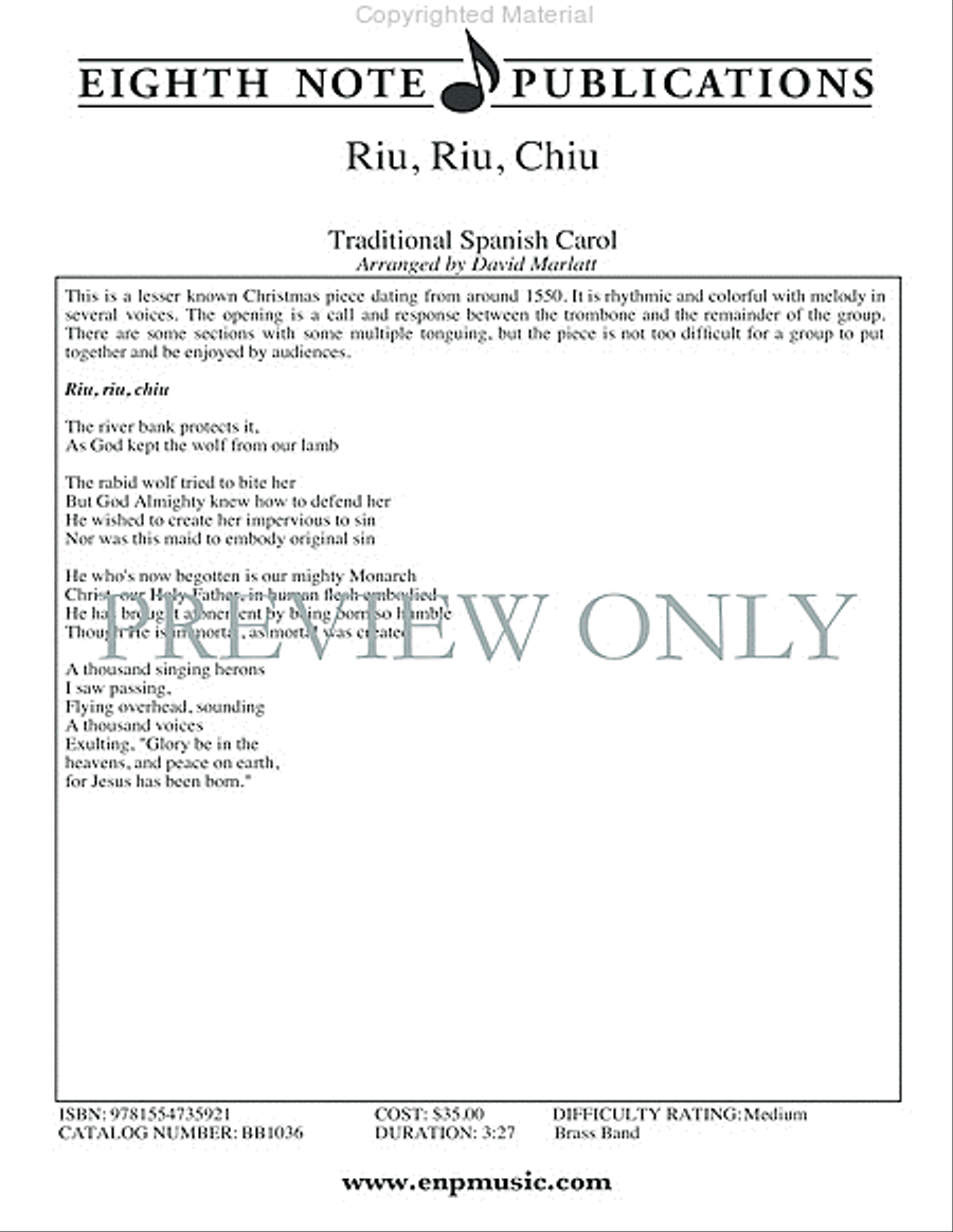 Riu, Riu, Chiu Concert Band scores gallery preview page 2