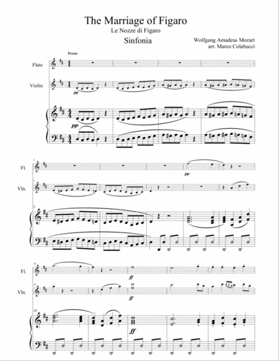 Mozart The Marriage of Figaro Symphony for Flute Violin and Piano Small Ensemble scores gallery preview page 2