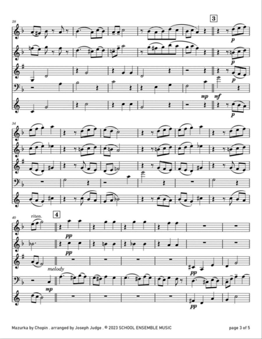 Mazurka by Chopin for Woodwind Quartet in Schools Woodwind Quartet scores gallery preview page 3