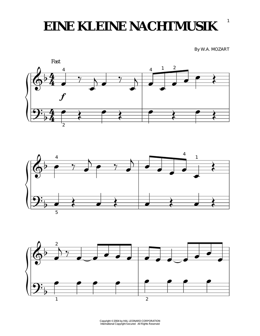 Eine Kleine Nachtmusik Piano Solo scores gallery preview page 1