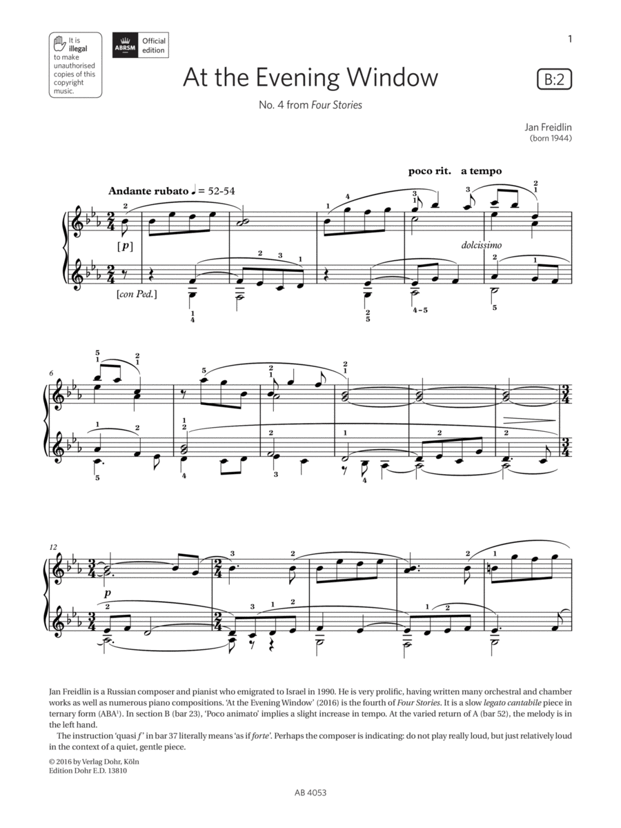 At the Evening Window (Grade 7, list B2, from the ABRSM Piano Syllabus 2023 & 2024) Piano Method scores gallery preview page 1