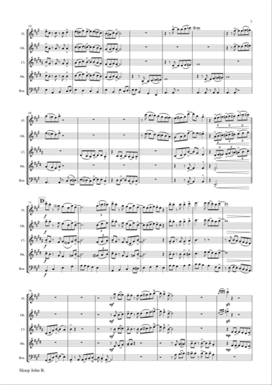 Sloop John B. - Caribian Folk Song - Wind Quintet Woodwind Quintet scores gallery preview page 3