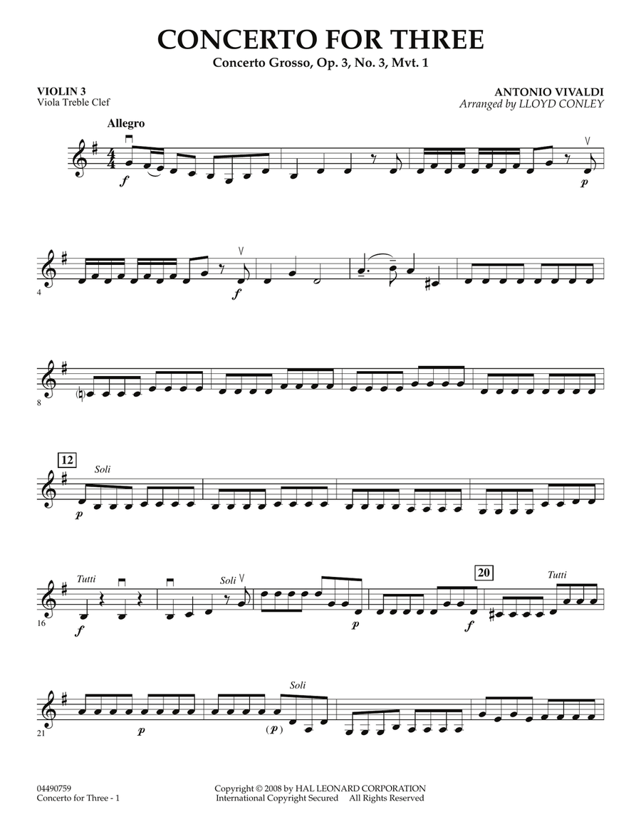 Concerto for Three - Violin 3 (Viola Treble Clef) Orchestra scores gallery preview page 1