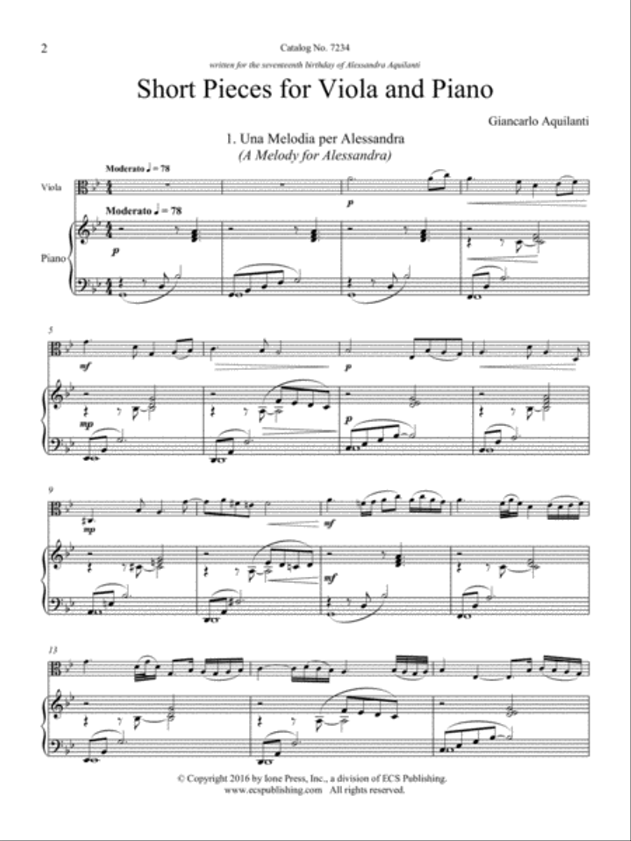 Short Pieces for Viola and Piano Piano Accompaniment scores gallery preview page 1