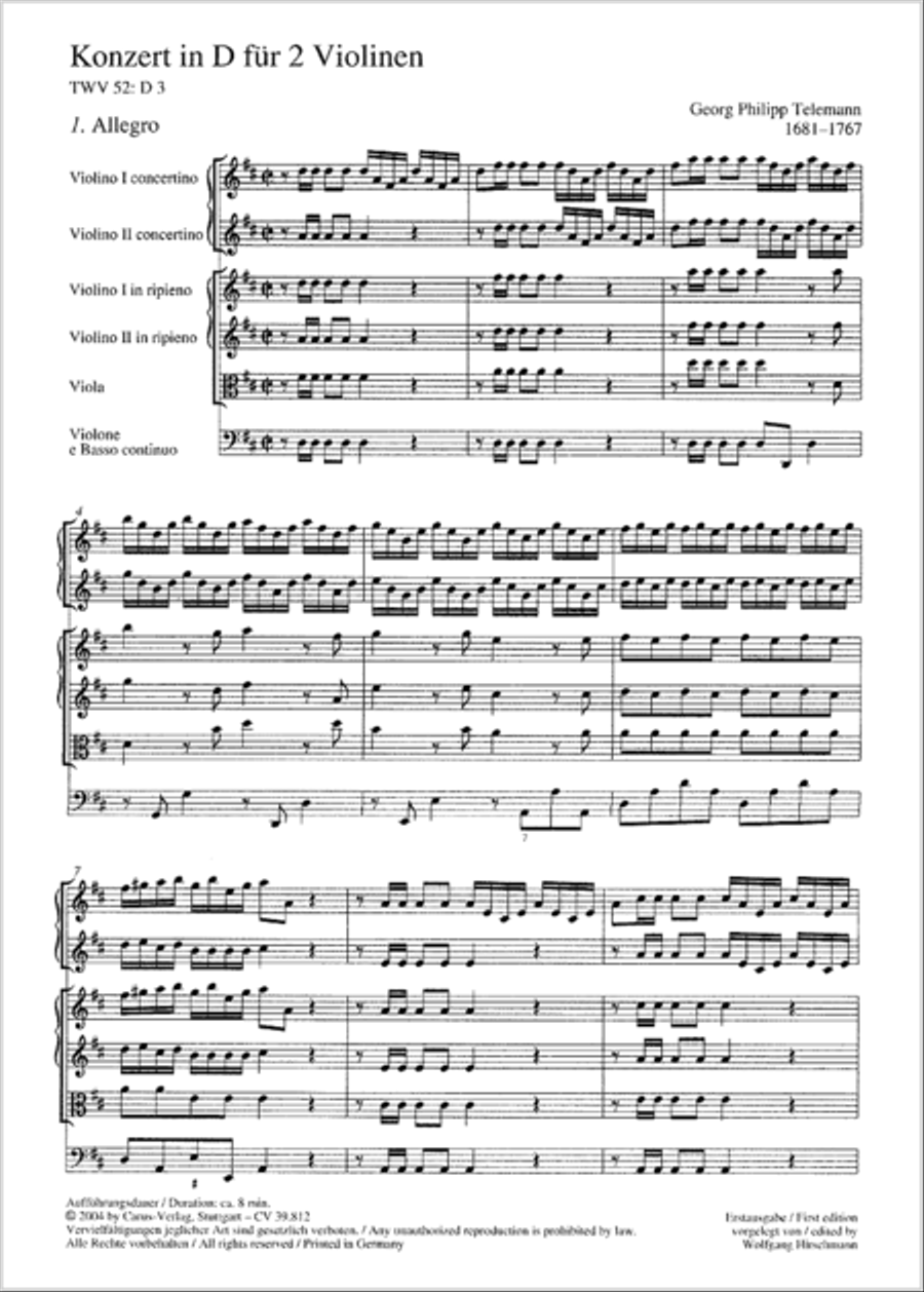 Concerto for two violins (Konzert in D fur 2 Violinen) Violin scores gallery preview page 2
