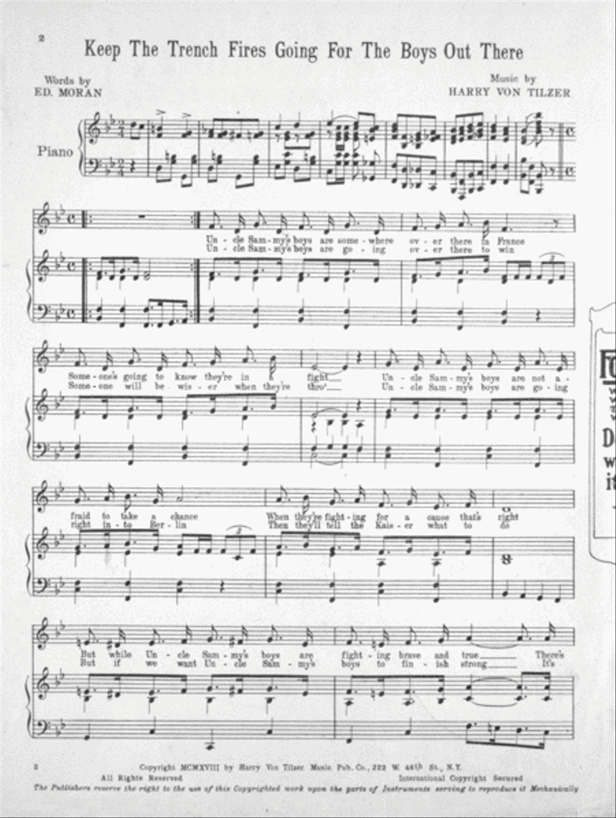 Keep the Trench Fires Going (For the Boys Out There) Voice scores gallery preview page 2