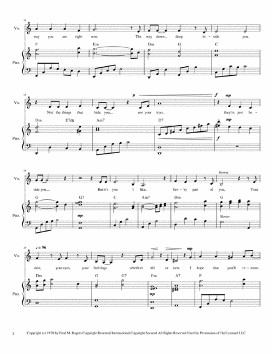 It's You I Like from MISTER ROGERS' NEIGHBORHOOD Medium Voice scores gallery preview page 3