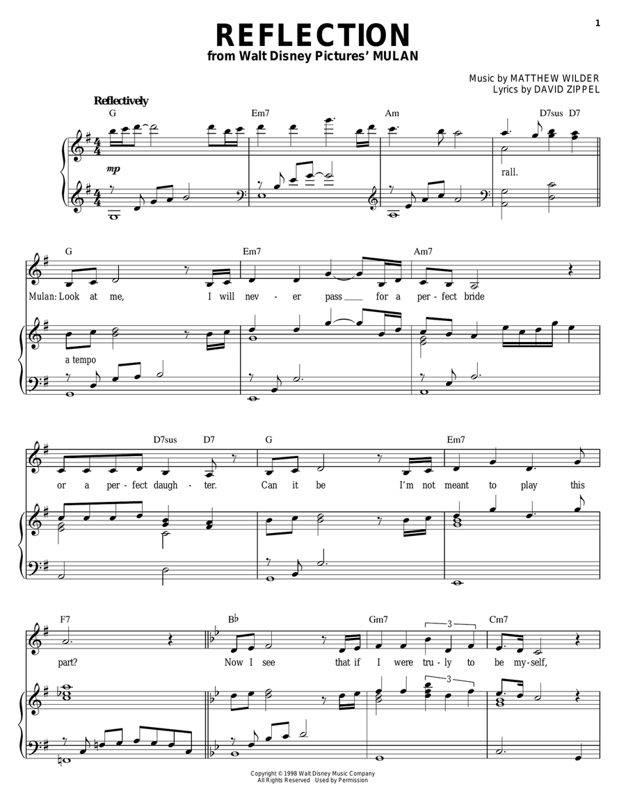 Reflection (from Mulan) Piano, Vocal scores gallery preview page 1