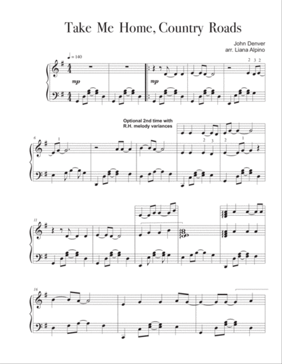 Take Me Home, Country Roads Harp scores gallery preview page 2