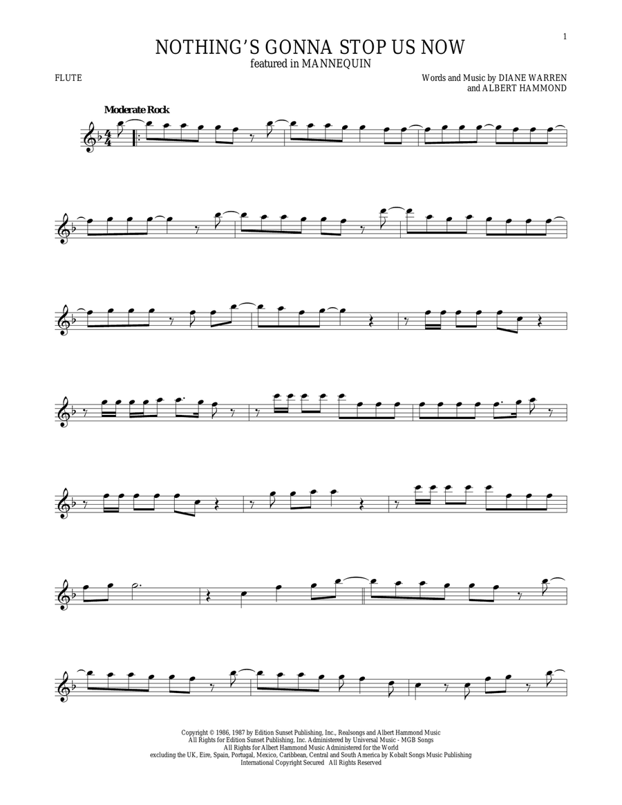 Nothing's Gonna Stop Us Now Flute Solo scores gallery preview page 1