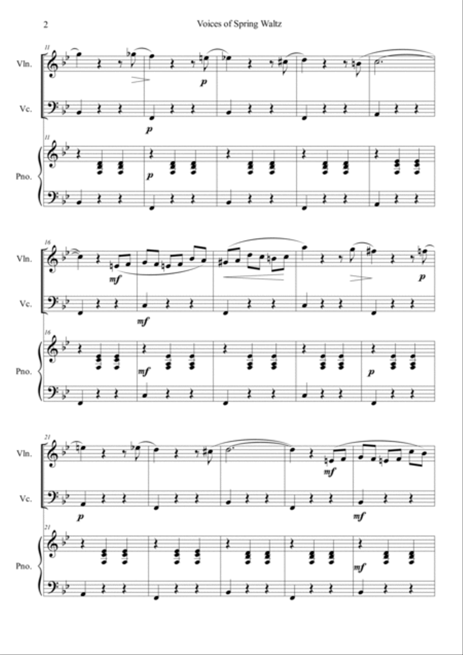 Voice of Spring Waltz Piano Trio scores gallery preview page 2